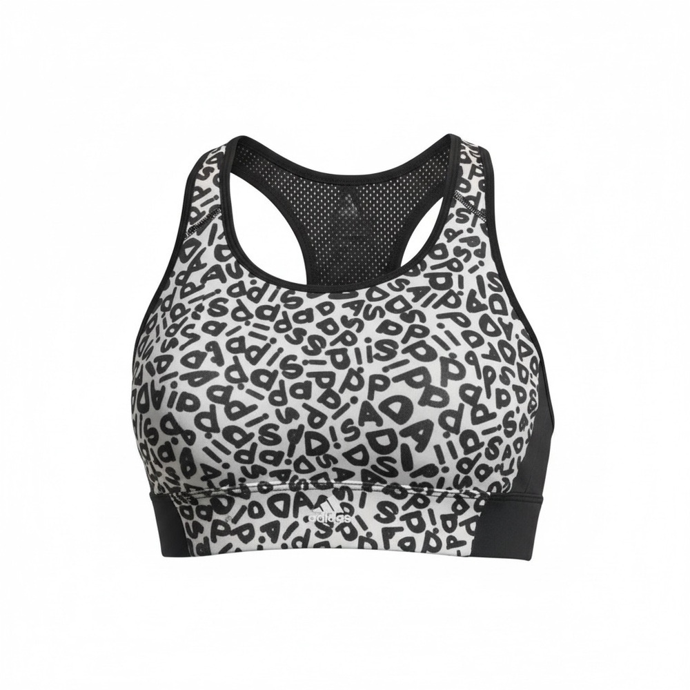 adidas Black and White Patterned Racerback Sports Bra